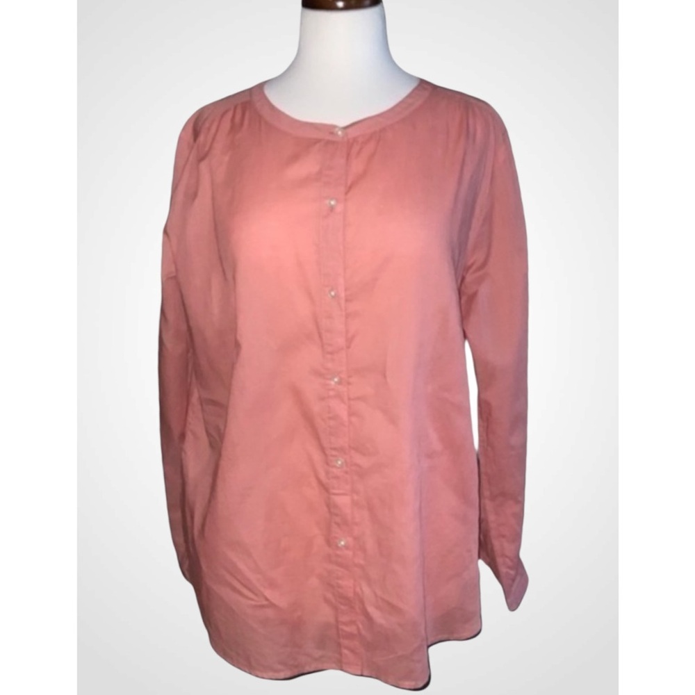 Loft Peach Long Sleeve Button Down No Collar Cotton Blouse Large
